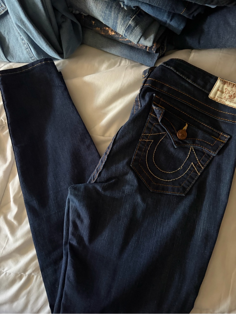 True Religion Dark Indigo Skinny Jeans with Contrast Stitching
